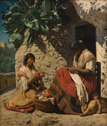 Two gypsy women outside their home